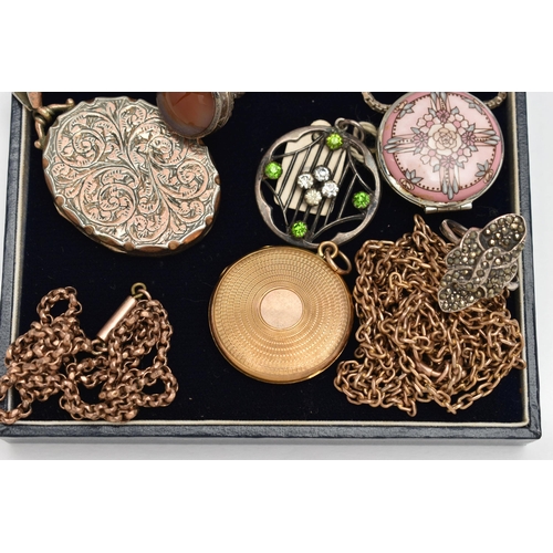 142 - A SELECTION OF JEWELLERY, to include an enamel 'Michaela Frey' locket suspended from a silver box li... 