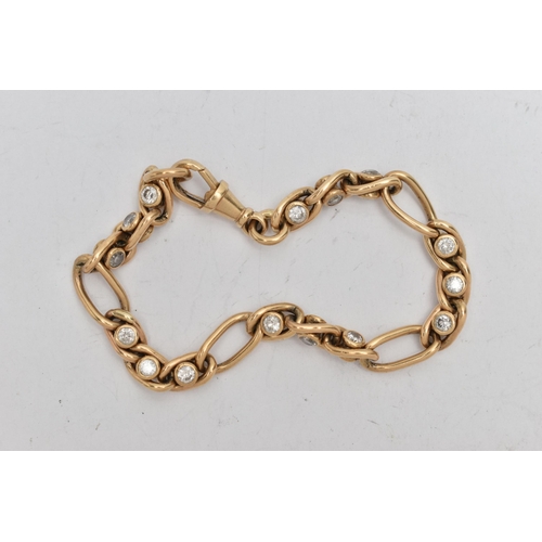 147 - A 9CT GOLD BRACELET, figaro chain bracelet set with colourless cubic zirconia, hallmarked 9ct Birmin... 