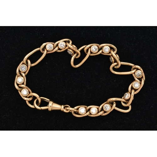 147 - A 9CT GOLD BRACELET, figaro chain bracelet set with colourless cubic zirconia, hallmarked 9ct Birmin... 