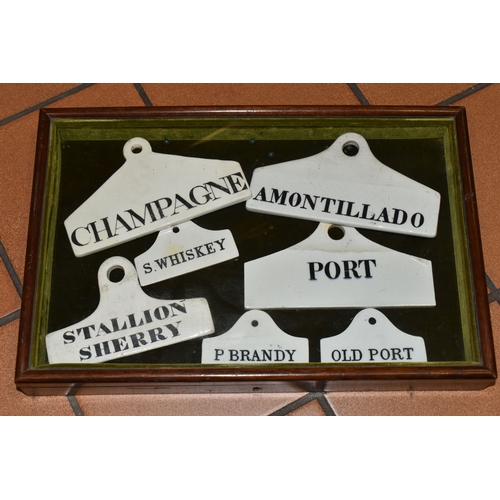 419 - SEVEN 19TH CENTURY CERAMIC WINE BIN LABELS, comprising Farrow & Jackson Port - impressed name verso,... 