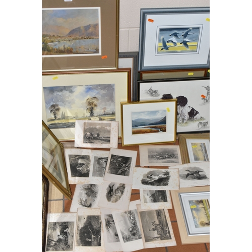 606 - A SMALL QUANTITY OF PAINTINGS AND PRINTS ETC, to include three watercolours depicting Suffolk landsc... 