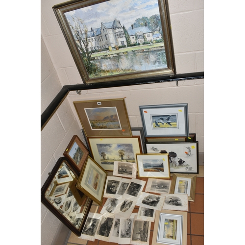 606 - A SMALL QUANTITY OF PAINTINGS AND PRINTS ETC, to include three watercolours depicting Suffolk landsc... 