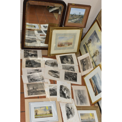 606 - A SMALL QUANTITY OF PAINTINGS AND PRINTS ETC, to include three watercolours depicting Suffolk landsc... 