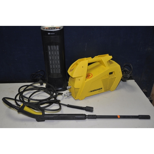 1076 - A KARCHER 411 PRESSURE WASHER with hose and lance, along with a Puremate PM1550 ceramic tower heater... 