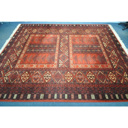 1289 - A LARGE SUPER KESHAN 100% WORSTED WOOL RED GROUND RUG, 366cm x 274cm (condition:-good condition)