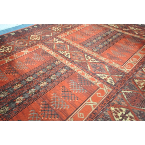 1289 - A LARGE SUPER KESHAN 100% WORSTED WOOL RED GROUND RUG, 366cm x 274cm (condition:-good condition)