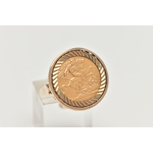 11 - A HALF SOVEREIGN RING, George and the Dragon 1911, George V to the obverse, set into 9ct yellow gold... 