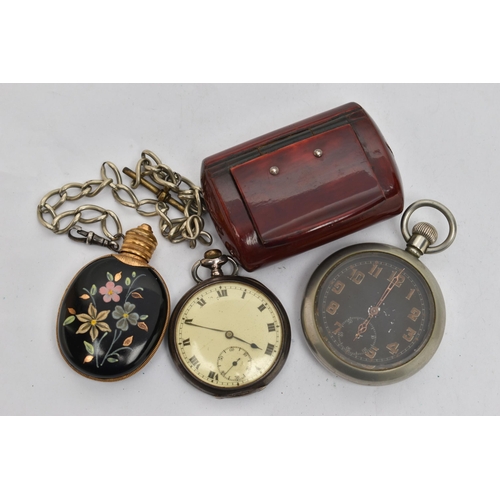 127 - A SILVER POCKET WATCH, MILITARY POCKET WATCH AND OTHER ITEMS, an open face pocket watch, monogram en... 