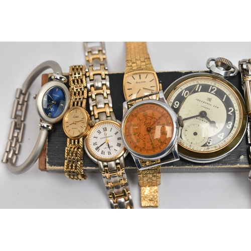 134 - AN ASSORTMENT OF WATCHES, to include an 'Ingersoll Ltd' triumph pocket watch, a ladys 'Jaquet-Droz',... 