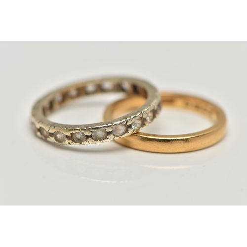 21 - A 22CT GOLD BAND RING AND ANOTHER RING, polished thin band approximate width 2.4mm, hallmarked 22ct ... 