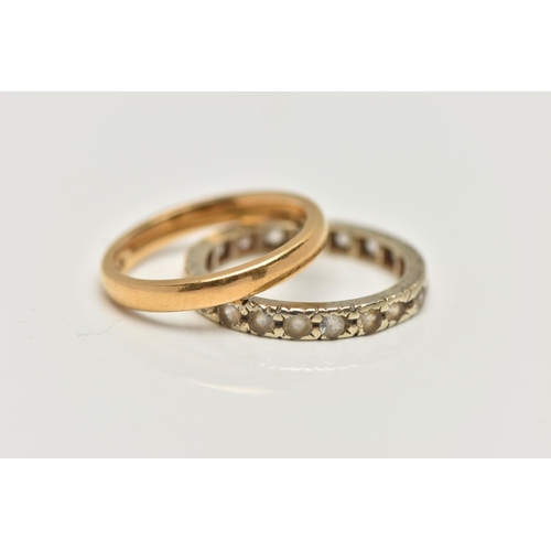 21 - A 22CT GOLD BAND RING AND ANOTHER RING, polished thin band approximate width 2.4mm, hallmarked 22ct ... 