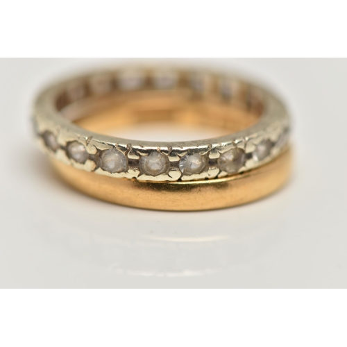 21 - A 22CT GOLD BAND RING AND ANOTHER RING, polished thin band approximate width 2.4mm, hallmarked 22ct ... 