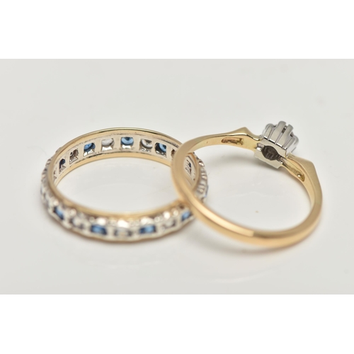 22 - TWO GEM SET RINGS, the first a yellow metal single stone diamond ring, set with a small round brilli... 