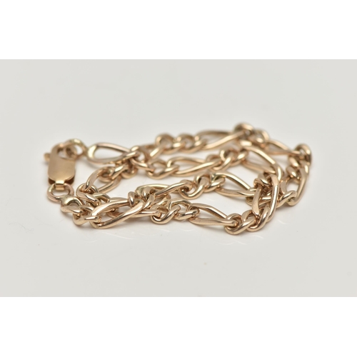 23 - A YELLOW METAL FIGARO CHAIN BRACELET, fitted with a lobster clasp, stamped 375, length 220mm, approx... 