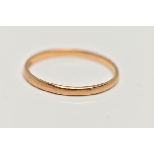 24 - A POLISHED 22CT GOLD BAND RING, thin polished band, approximate band width 2.0mm, hallmarked 22ct Ch... 