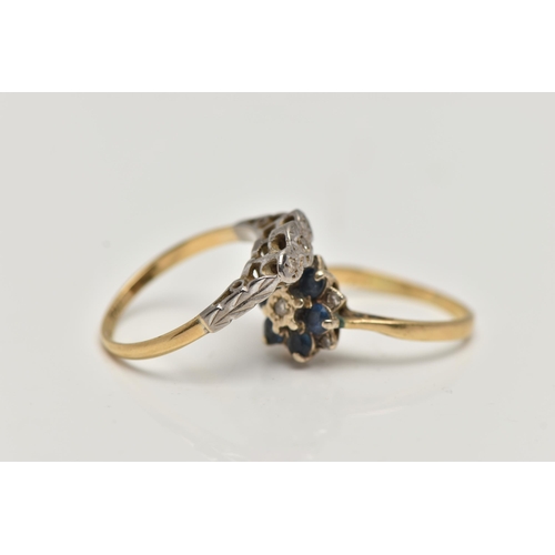 3 - TWO GEM SET RINGS, to include a sapphire and diamond cluster ring, with a central single cut diamond... 