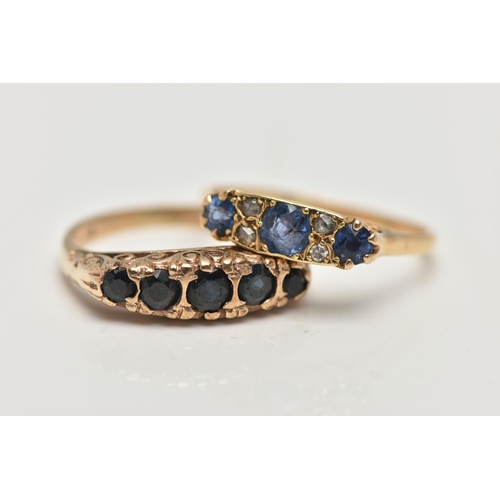 4 - TWO GEM SET RINGS, to include a five stone sapphire ring, the graduated line of circular cut sapphir... 