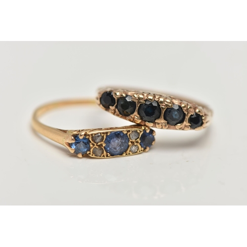 4 - TWO GEM SET RINGS, to include a five stone sapphire ring, the graduated line of circular cut sapphir... 