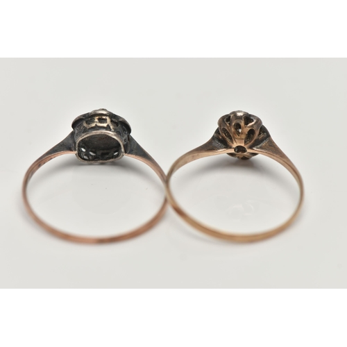 5 - TWO PASTE CLUSTER RINGS, both set with circular cut colourless pastes, the first rubbed, believed to... 