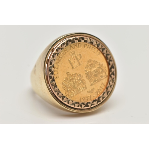 60 - A GENTS DOUBLE PORTRAIT FULL SOVEREIGN RING, Elizabeth II 2017 full sovereign, Elizabeth and Phillip... 