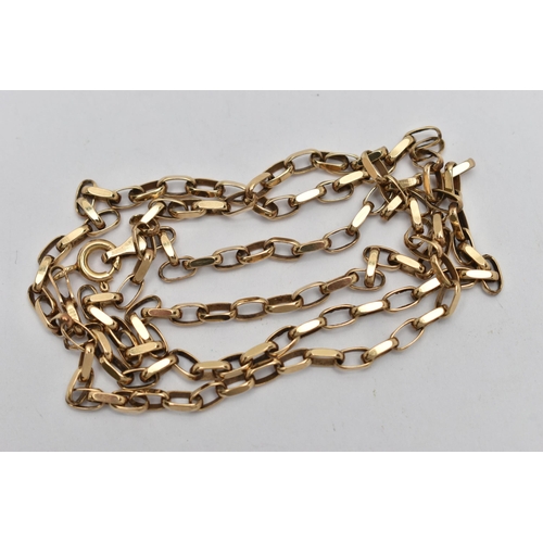 81 - A 9CT GOLD BELCHER CHAIN NECKLACE, yellow gold oval links, approximate length 580mm, fitted with a s... 