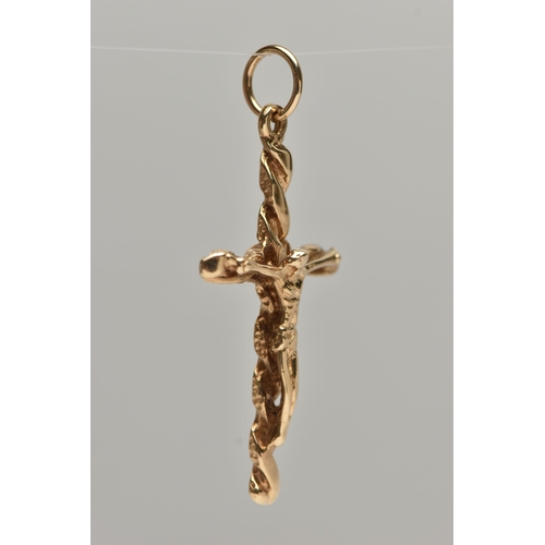 84 - A LARGE 9CT GOLD CRUCIFIX PENDANT, yellow gold pendant, approximate length excluding bail 46mm, hall... 