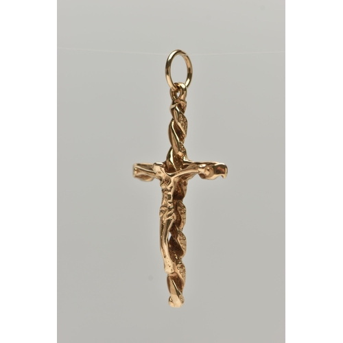 84 - A LARGE 9CT GOLD CRUCIFIX PENDANT, yellow gold pendant, approximate length excluding bail 46mm, hall... 