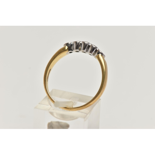 95 - AN 18CT GOLD FIVE STONE DIAMOND RING, five round brilliant cut diamonds half bezel set in white gold... 