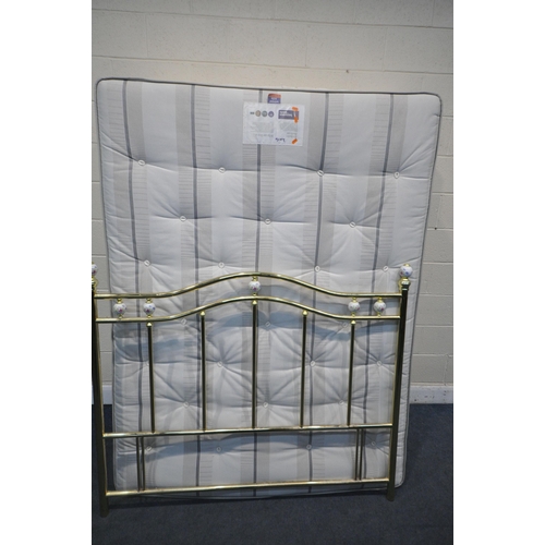 1487 - A 5FT DIVAN BED WITH A BENSONS FOR BEDS MATTRESS, and brass headboard