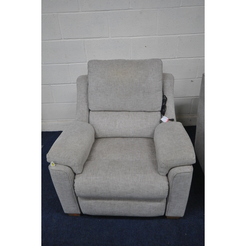 1489 - A PARKER KNOLL LIGHT GREY ELECTRIC RECLINING TWO PIECE LOUNGE SUITE, comprising a three seater sofa,... 