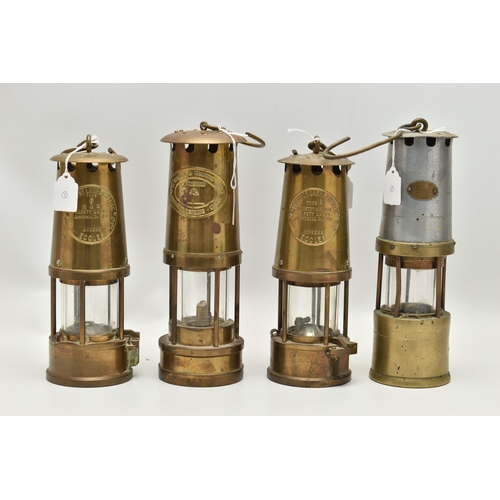 766A - FOUR 20TH CENTURY MINERS LAMPS, comprising two brass Protector Lamp & Lighting Co Ltd Type 6 lamps, ... 