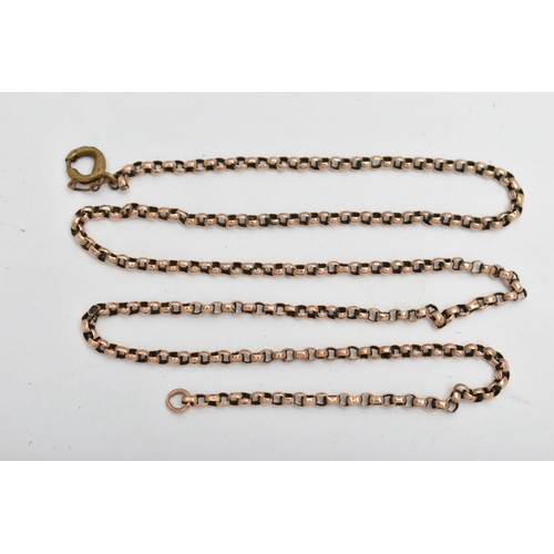 145 - A ROSE METAL BELCHER CHAIN, fitted with a none original  base metal spring clasp, unmarked chain, le... 