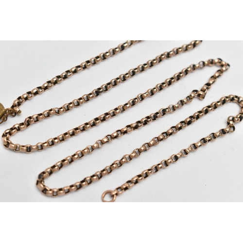 145 - A ROSE METAL BELCHER CHAIN, fitted with a none original  base metal spring clasp, unmarked chain, le... 