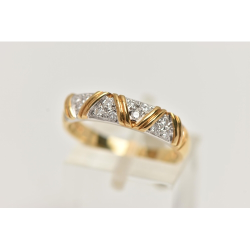 148 - AN 18CT GOLD DIAMOND HALF ETERNITY BAND RING, set with small round brilliant cut diamonds, in a whit... 