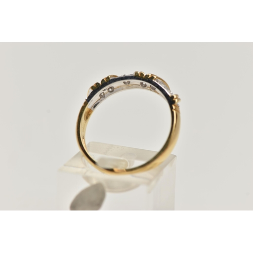 148 - AN 18CT GOLD DIAMOND HALF ETERNITY BAND RING, set with small round brilliant cut diamonds, in a whit... 