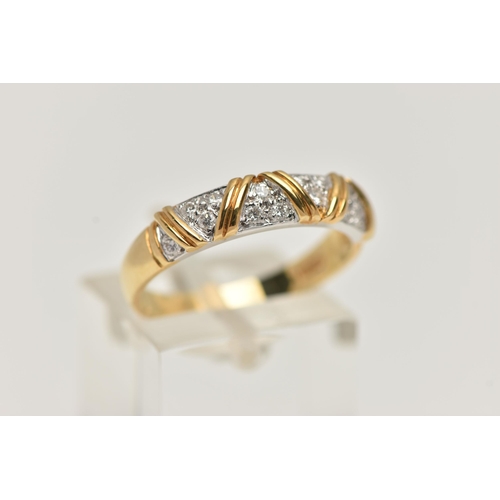 148 - AN 18CT GOLD DIAMOND HALF ETERNITY BAND RING, set with small round brilliant cut diamonds, in a whit... 