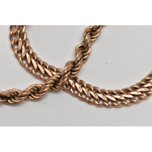 157 - TWO 9CT GOLD CHAIN BRACELETS, the first an AF yellow gold rope chain bracelet, hallmarked 9ct London... 