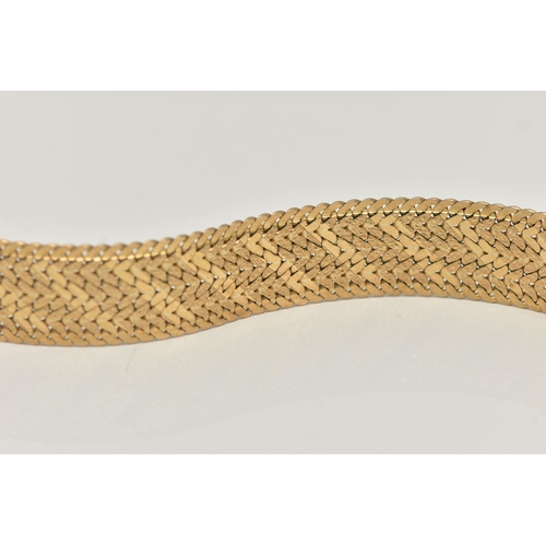 164 - A 9CT GOLD ARTICULATED BRACELET, wide woven and textured flat bracelet, approximate width 15.3mm, fi... 