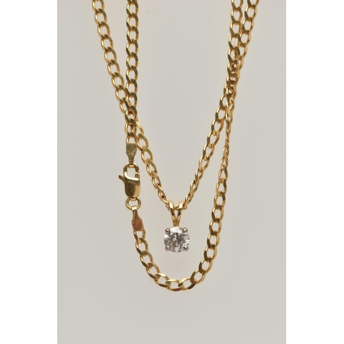 167 - A 9CT GOLD CURB LINK CHAIN WITH PENDANT, flat curb link chain with lobster clasp, hallmarked 9ct She... 