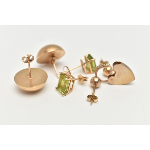 178 - A SELECTION OF YELLOW METAL JEWELLERY, to include a pair of peridot ear studs, stamped 14K, a pair o... 