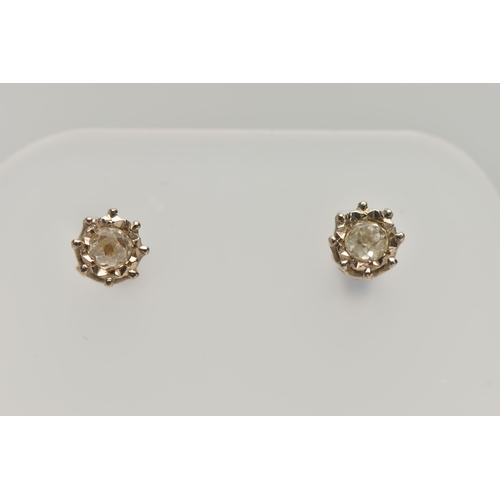 180 - A PAIR OF DIAMOND SINGLE STONE EARRINGS, each ear stud set with an old European cut diamond, within ... 