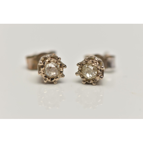 180 - A PAIR OF DIAMOND SINGLE STONE EARRINGS, each ear stud set with an old European cut diamond, within ... 