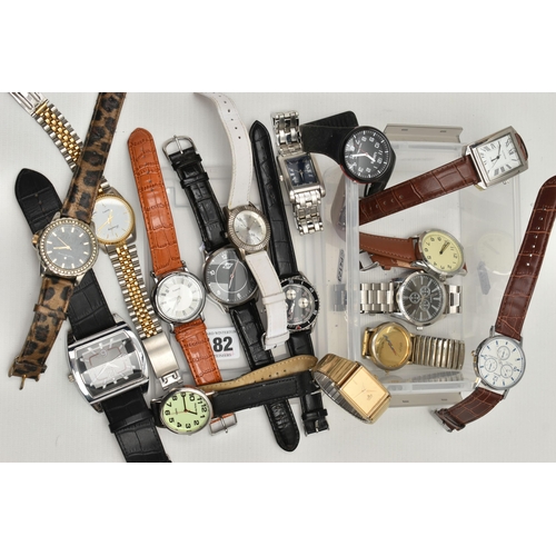 182 - A SMALL PLASTIC BOX OF WRISTWATCHES, mostly gents watches with names to include 'Diesel, Lee Cooper,... 