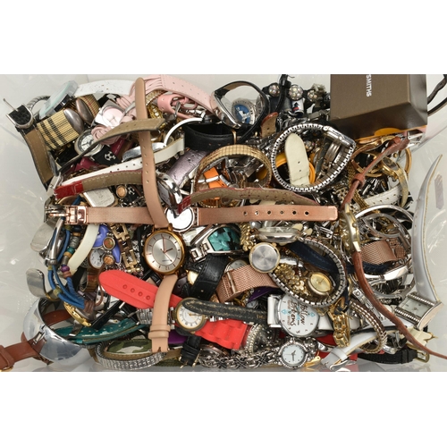 197 - A PLASTIC BOX OF ASSORTED WRISTWATCHES, ladys, gents and childrens wristwatches, names to include 'N... 