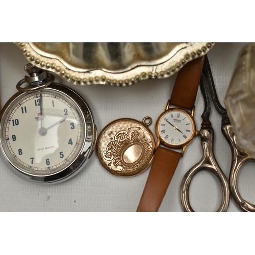 201 - A 'SMITHS EMPIRE STOP WATCH' AND OTHER ASSORTED ITEMS, also including two wristwatches. a rolled gol... 