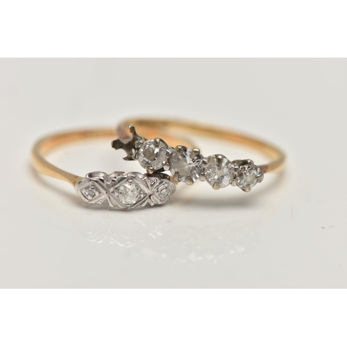 31 - TWO DIAMOND SET RINGS, the first an AF five stone diamond ring (one diamond missing), estimated tota... 