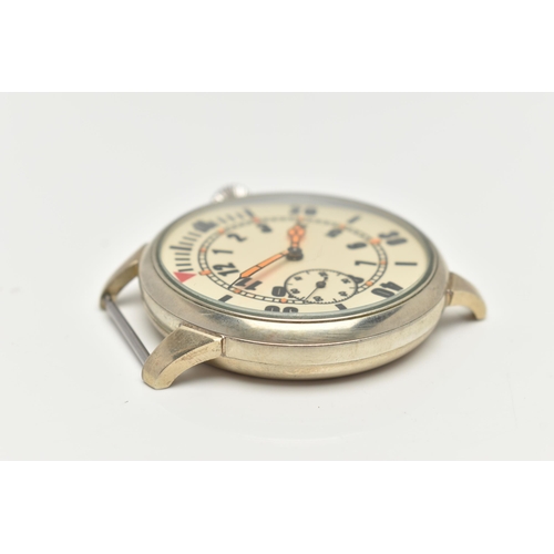 54 - A RUSSIAN MILITARY WATCH HEAD, hand wound movement, Arabic numerals, subsidiary second dial at the n... 