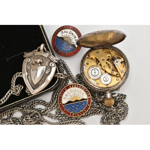 57 - AN ASSORTMENT OF ITEMS, to include a silver fob medallion, hallmarked Birmingham 1931, approximate g... 