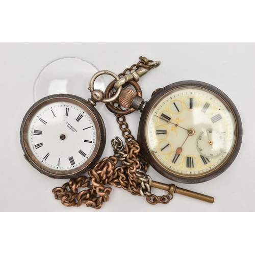 58 - TWO OPEN FACE POCKET WATCHES, the first a ladys silver pocket watch, hallmarked Birmingham 1886, a w... 