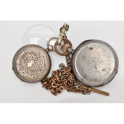 58 - TWO OPEN FACE POCKET WATCHES, the first a ladys silver pocket watch, hallmarked Birmingham 1886, a w... 